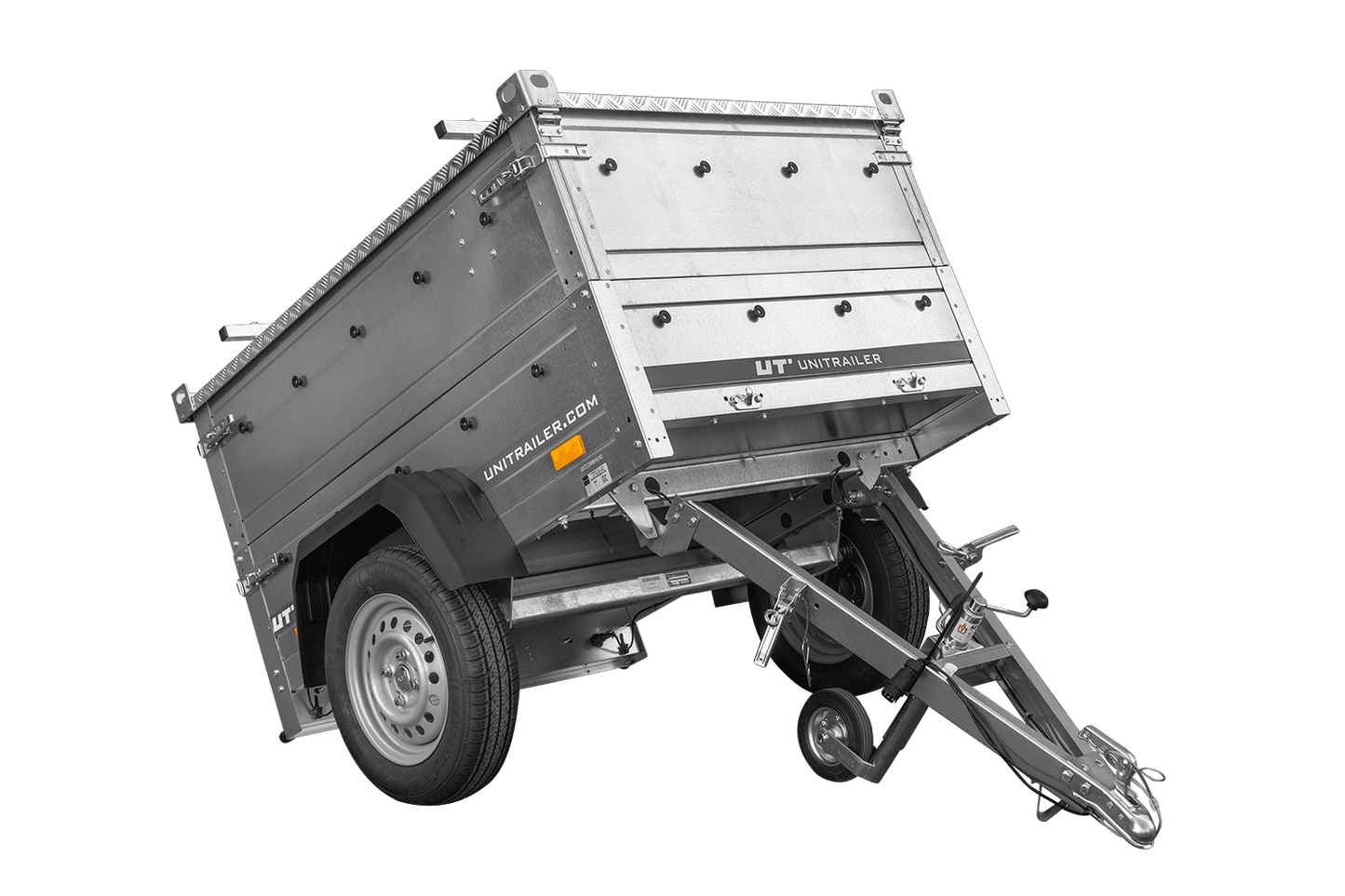 Remolque de un eje 150x106 UNITRAILER GARDEN 150 BASCULANTE con laterales BIS y tapa de aluminio