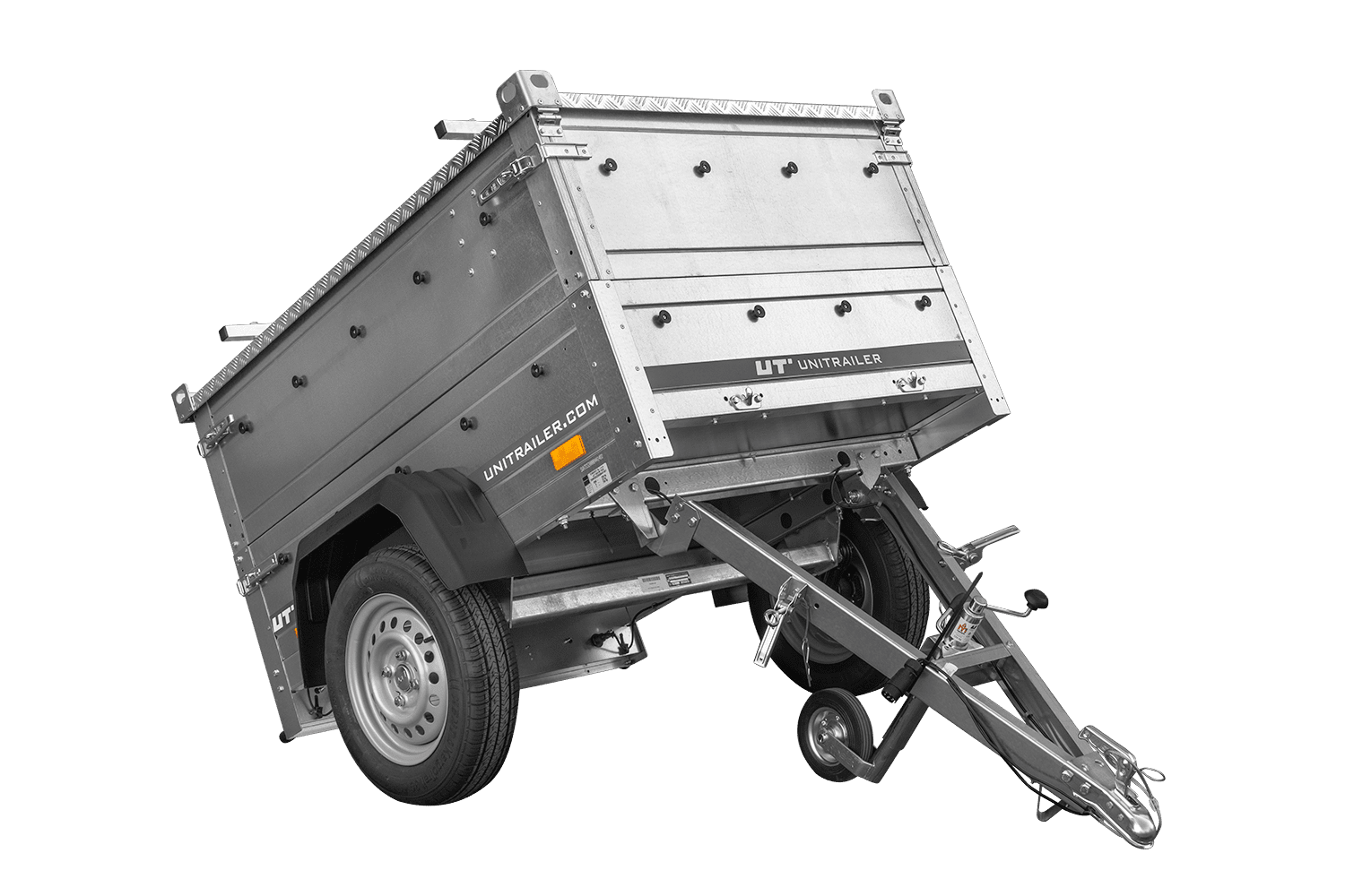Remolque de un eje 150x106 UNITRAILER GARDEN 150 BASCULANTE con laterales BIS y tapa de aluminio