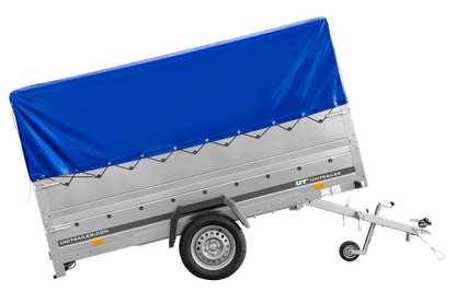 Remolque de un eje 264x150 UNITRAILER GARDEN 265 BASCULANTE con laterales adicionales, estructura alta H-800 y lona azul