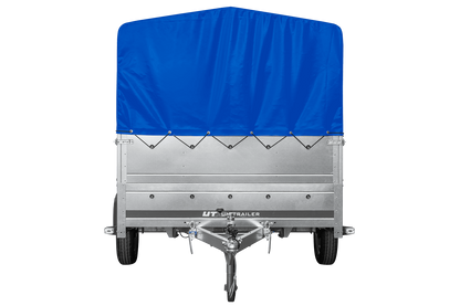 Remolque de un eje 264x150 UNITRAILER GARDEN 265 BASCULANTE con laterales adicionales, estructura alta H-800 y lona azul