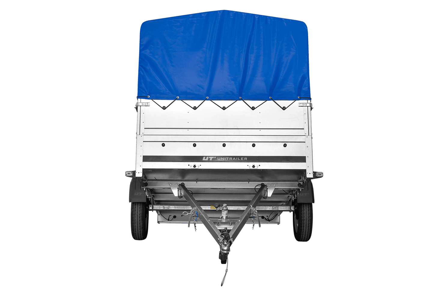 Remolque de un eje 264x150 UNITRAILER GARDEN 265 BASCULANTE con laterales adicionales, estructura alta H-800 y lona azul