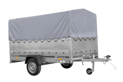 Remolque de un eje 264x150 UNITRAILER GARDEN 265 BASCULANTE con laterales adicionales, marco H-800 y lona gris