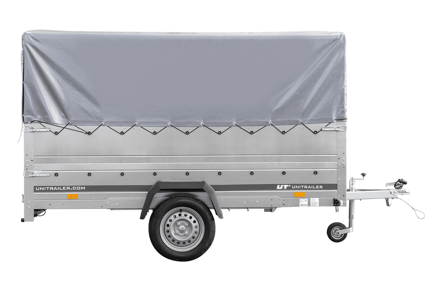 Remolque de un eje 264x150 UNITRAILER GARDEN 265 BASCULANTE con laterales adicionales, marco H-800 y lona gris