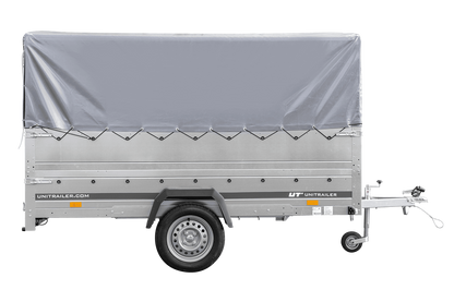 Remolque de un eje 264x150 UNITRAILER GARDEN 265 BASCULANTE con laterales adicionales, marco H-800 y lona gris