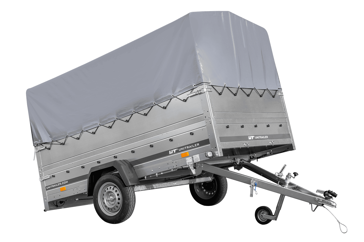 Remolque de un eje 264x150 UNITRAILER GARDEN 265 BASCULANTE con laterales adicionales, marco H-800 y lona gris