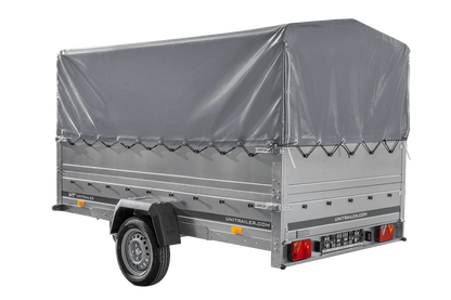 Remolque de un eje 264x150 UNITRAILER GARDEN 265 BASCULANTE con laterales adicionales, marco H-800 y lona gris
