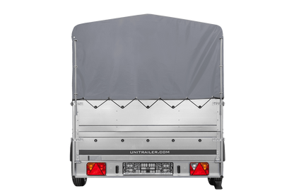 Remolque de un eje 264x150 UNITRAILER GARDEN 265 BASCULANTE con laterales adicionales, marco H-800 y lona gris