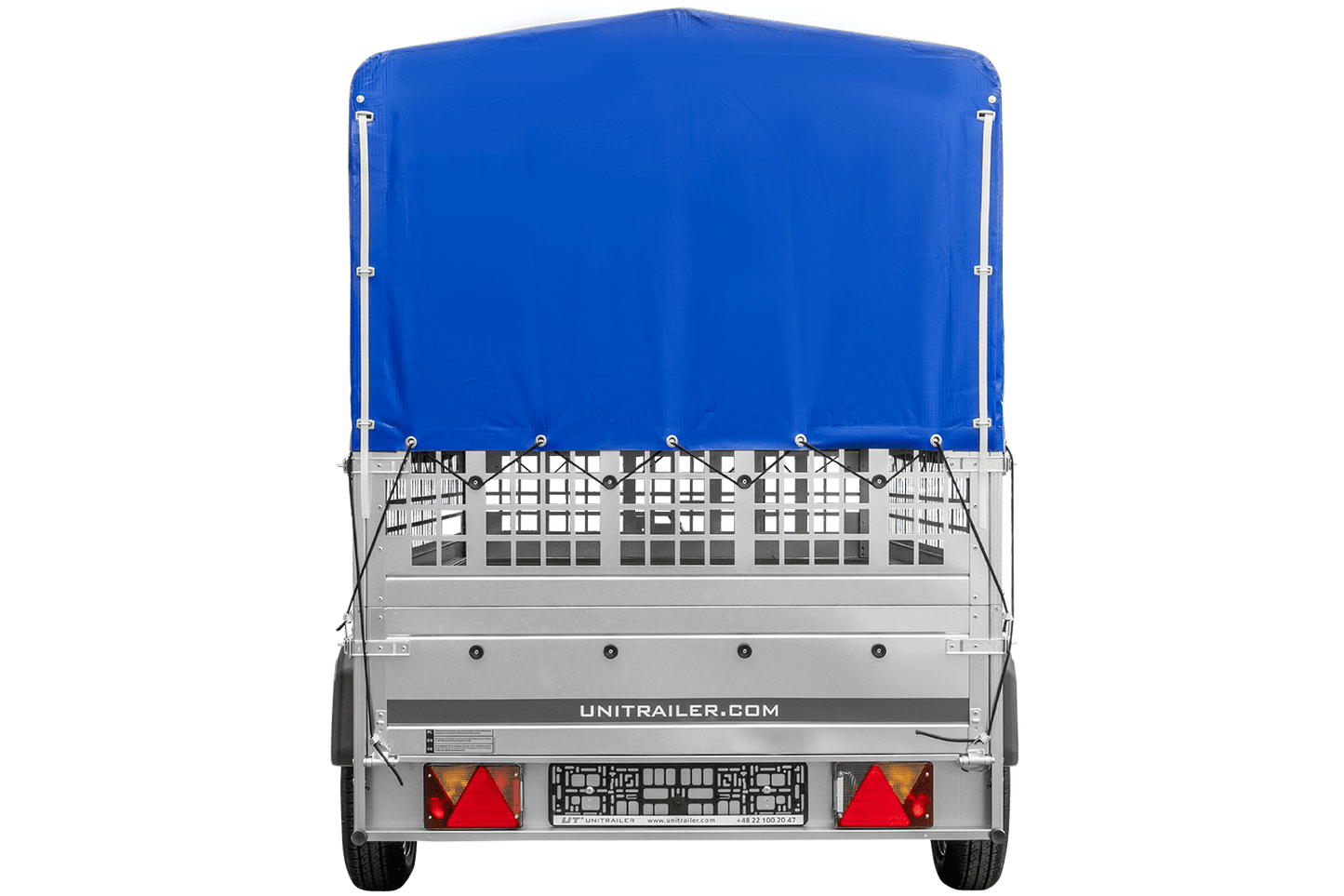 Remolque de un eje GARDEN TRAILER 264 BASCULANTE con sobrelaterales de malla, lona alta, estructura y rueda de apoyo