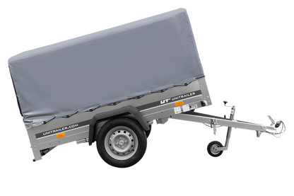 Remolque de un eje con muelles 200x125 UNITRAILER GARDEN 201/R BASCULANTE con marco H-800 y lona gris