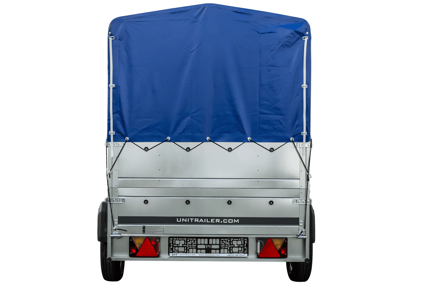 Remolque de un eje con muelles 230x125 UNITRAILER GARDEN 230/R BASCULANTE con laterales BIS, marco H-800 y lona azul