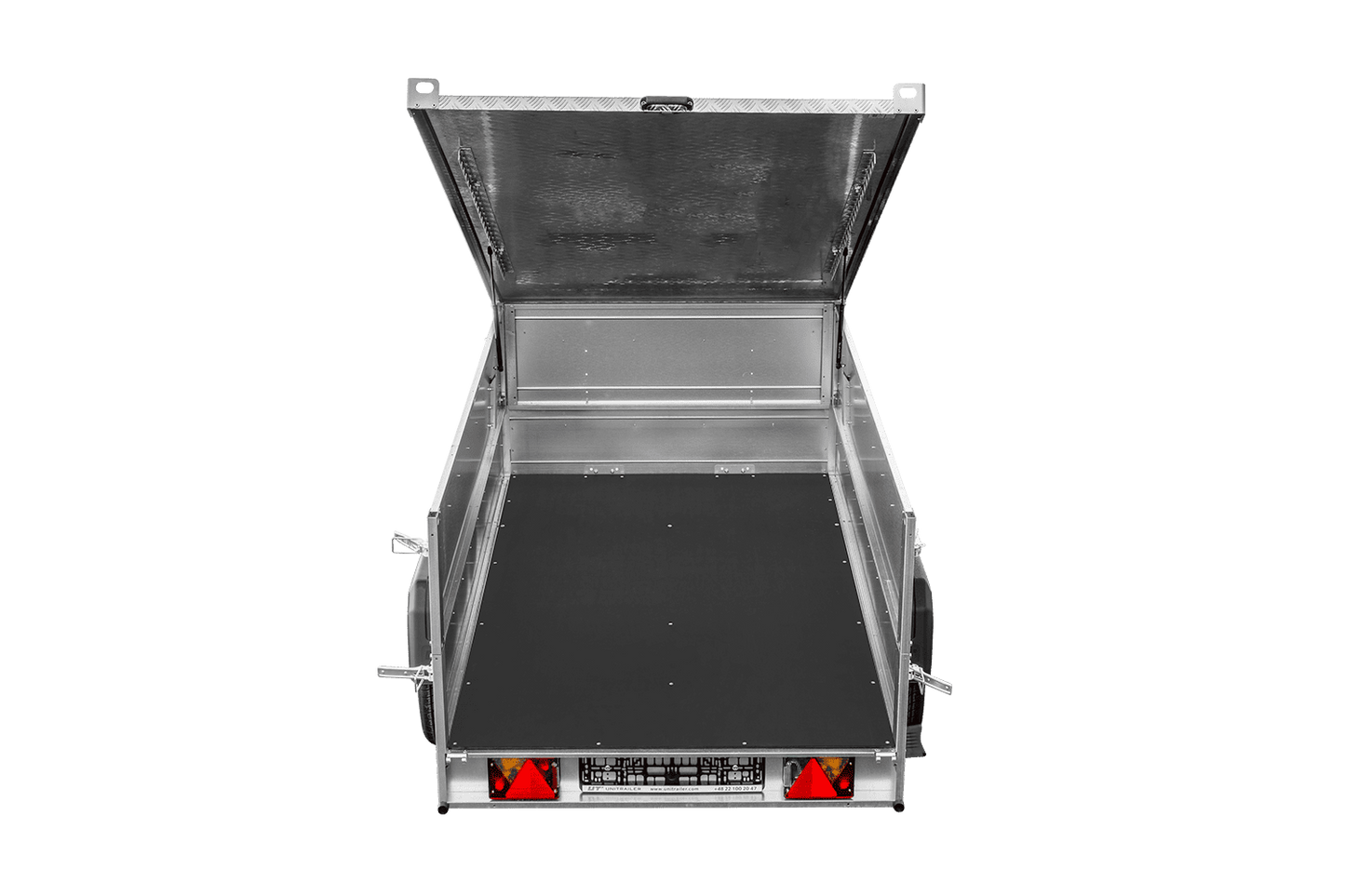 Remolque de un eje 230x125 UNITRAILER GARDEN 230 BASCULANTE con sobrelaterales y tapa de aluminio
