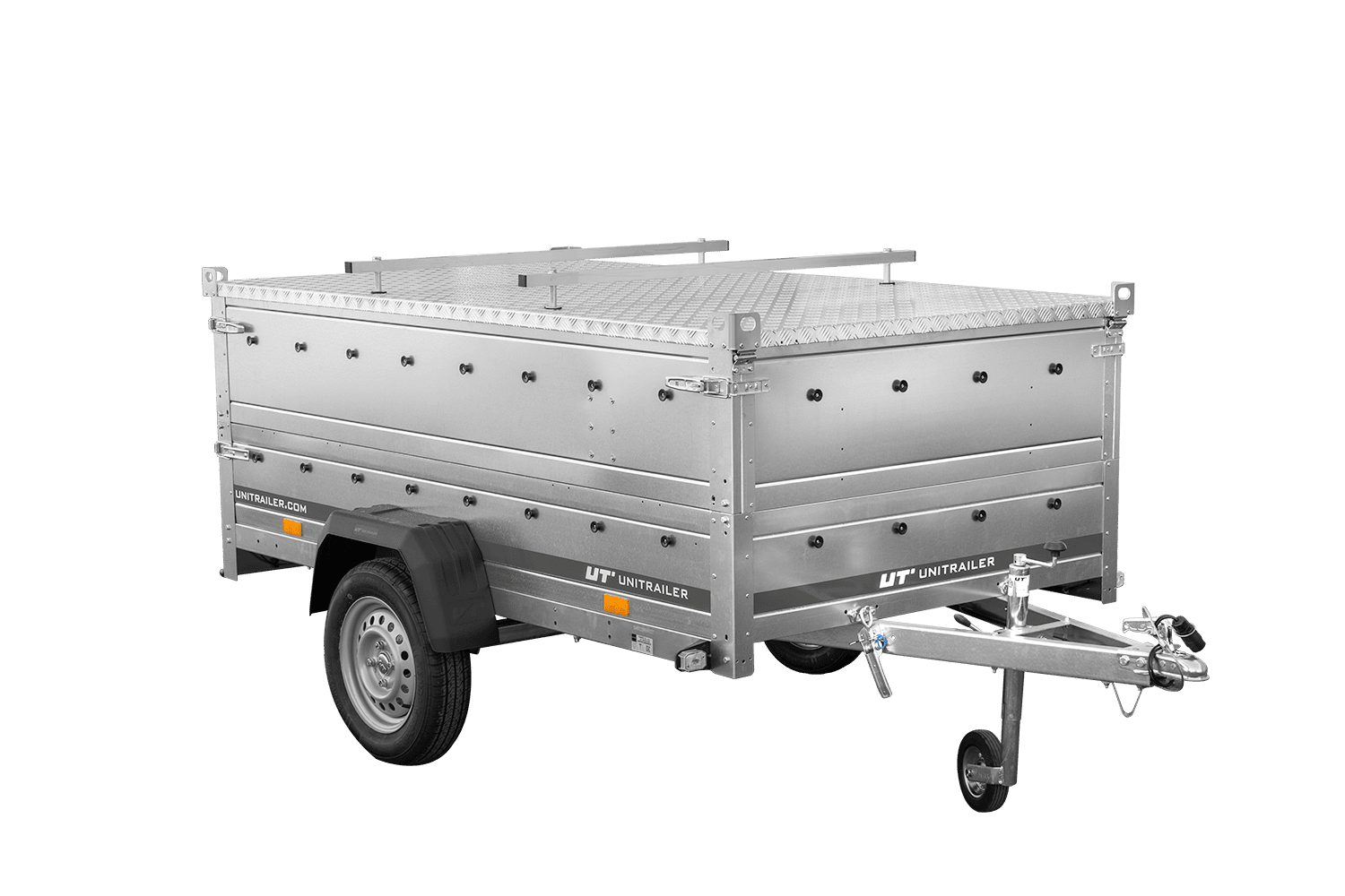 Remolque de un eje 230x125 UNITRAILER GARDEN 230 BASCULANTE con sobrelaterales y tapa de aluminio