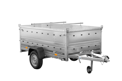 Remolque de un eje 230x125 UNITRAILER GARDEN 230 BASCULANTE con sobrelaterales y tapa de aluminio