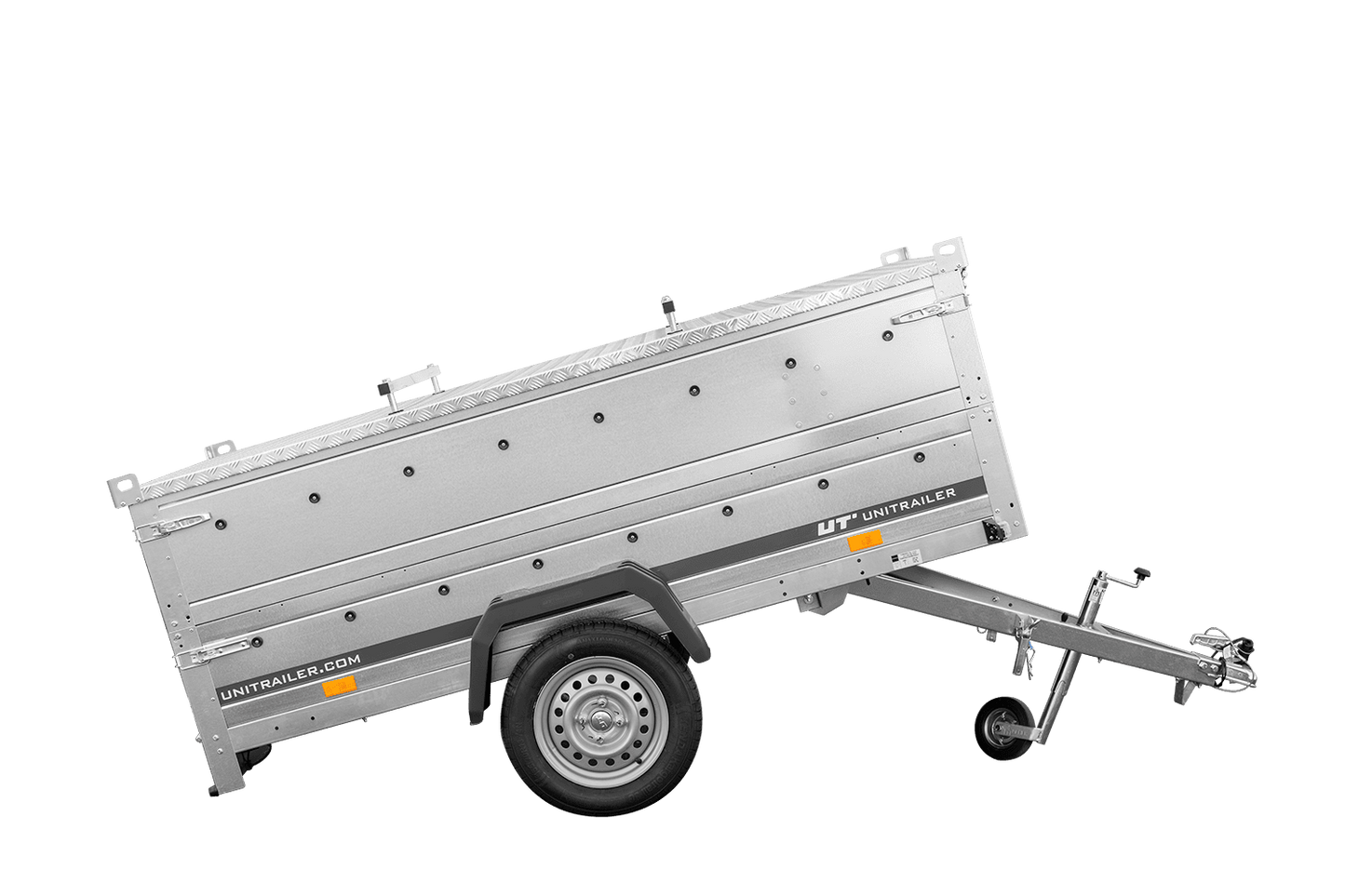 Remolque de un eje 230x125 UNITRAILER GARDEN 230 BASCULANTE con sobrelaterales y tapa de aluminio