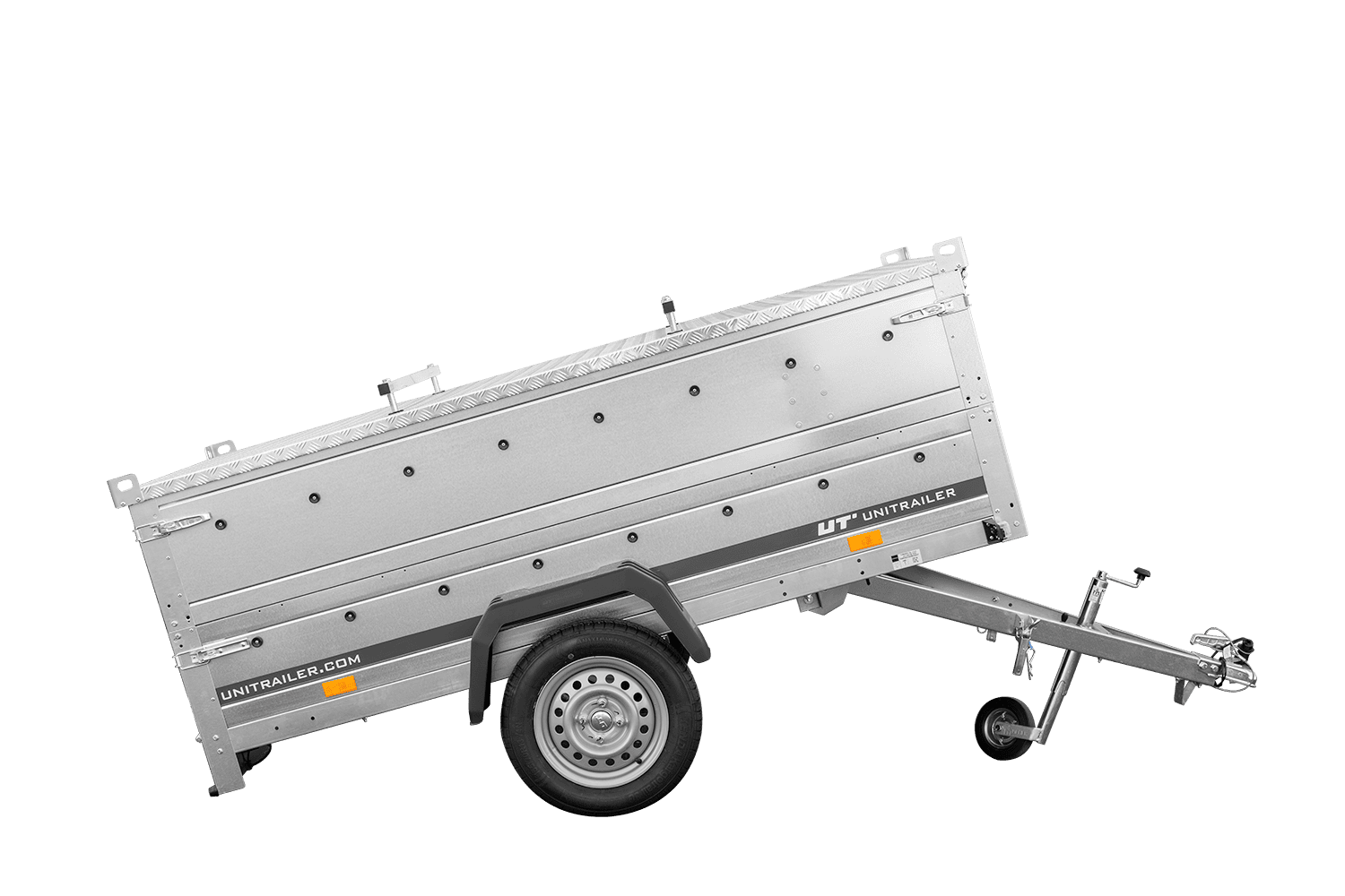 Remolque de un eje 230x125 UNITRAILER GARDEN 230 BASCULANTE con sobrelaterales y tapa de aluminio