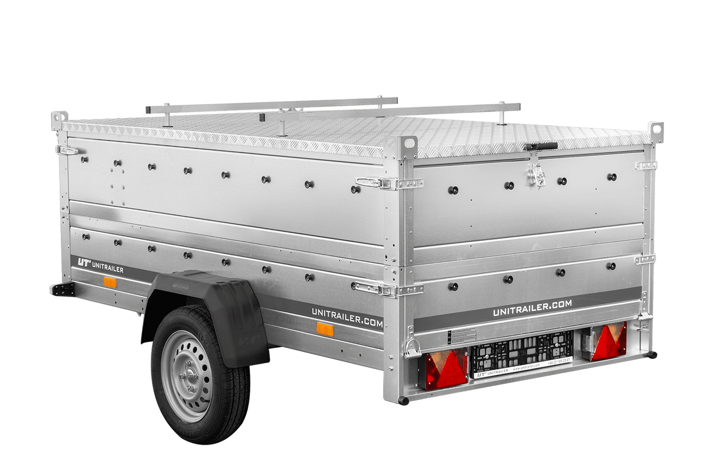 Remolque de un eje 230x125 UNITRAILER GARDEN 230 BASCULANTE con sobrelaterales y tapa de aluminio