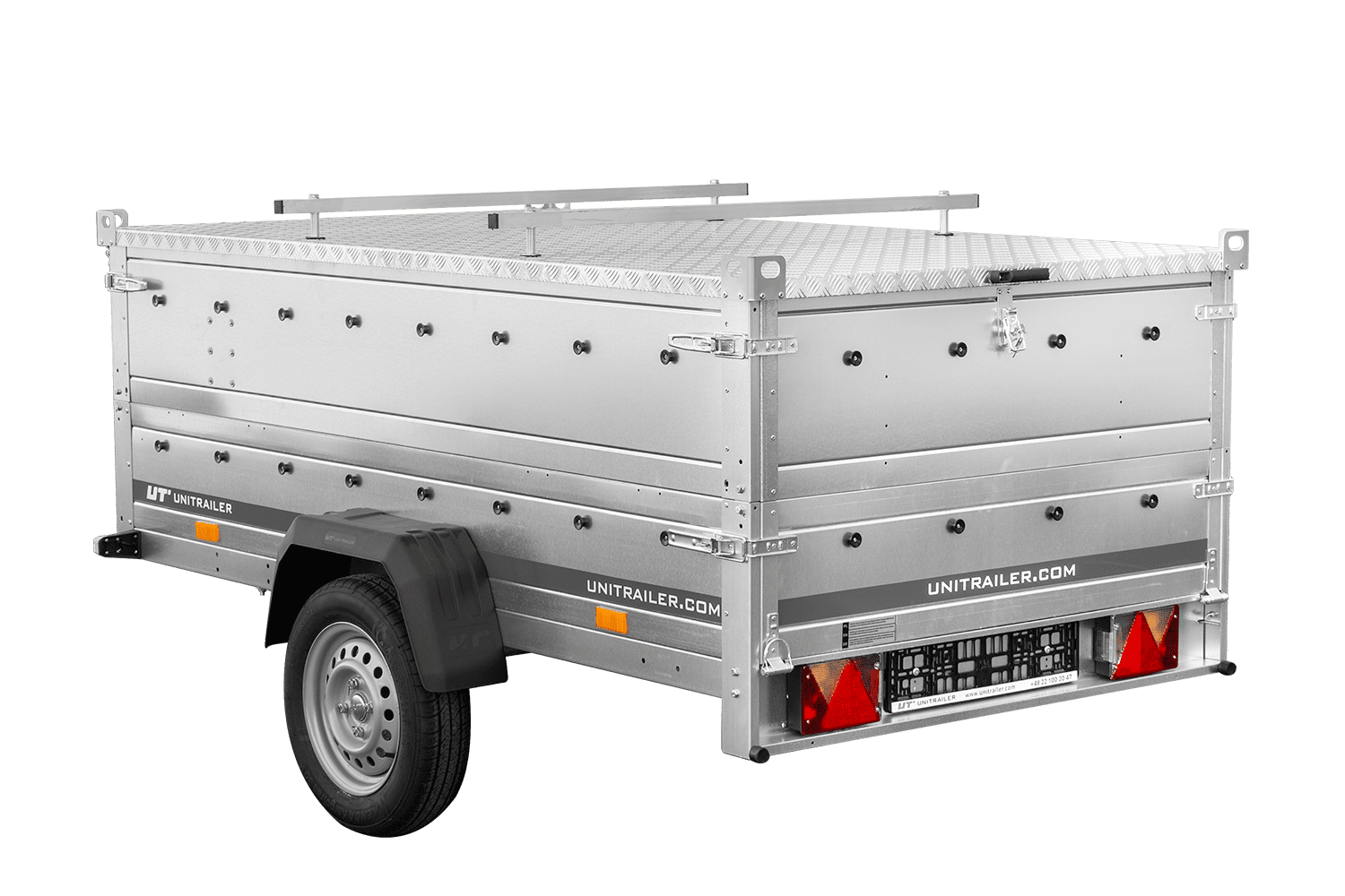 Remolque de un eje 230x125 UNITRAILER GARDEN 230 BASCULANTE con sobrelaterales y tapa de aluminio