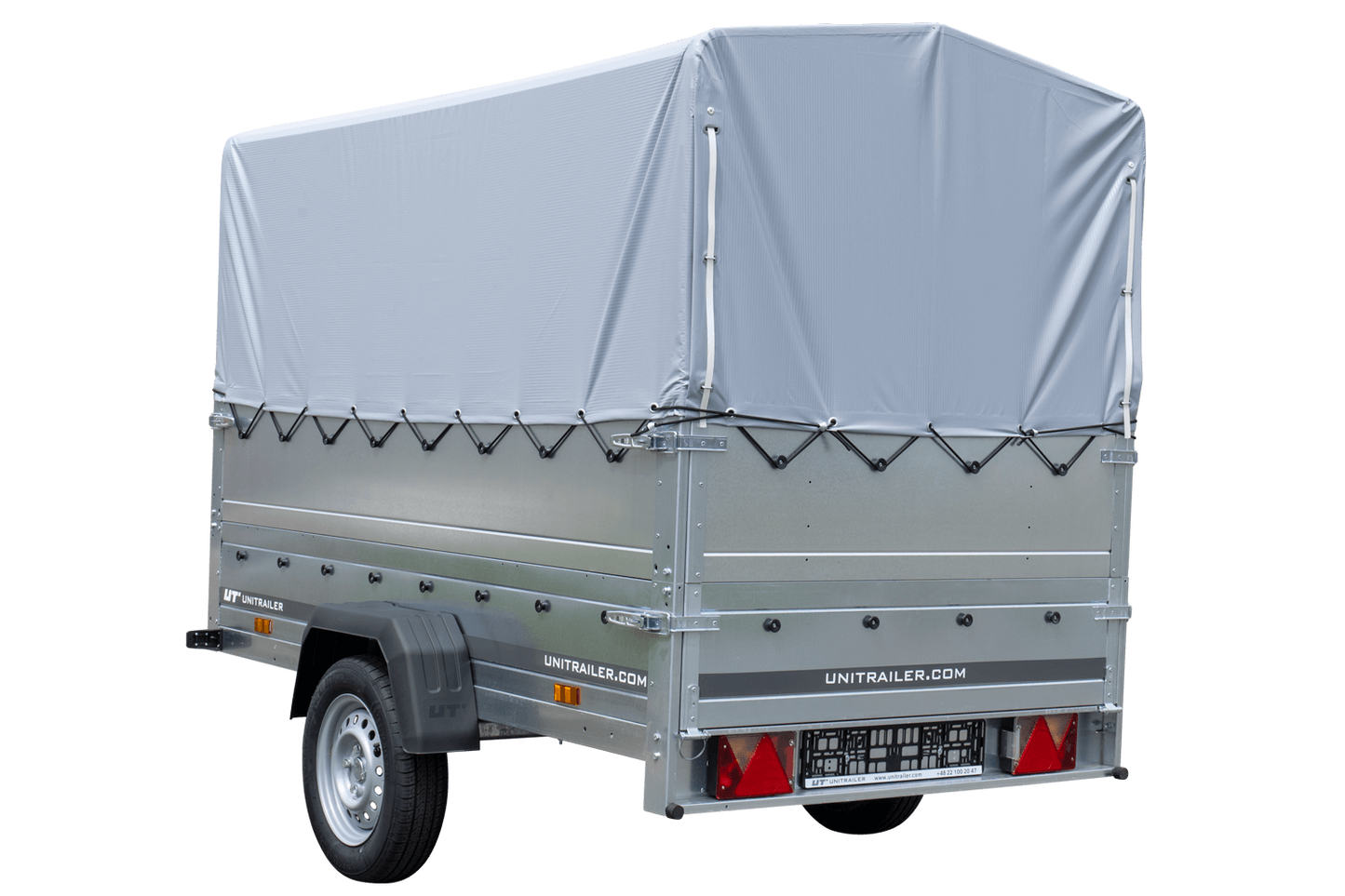 Remolque GARDEN TRAILER 230 BASCULANTE con rueda de apoyo, laterales adicionales, lona alta y estructura H800