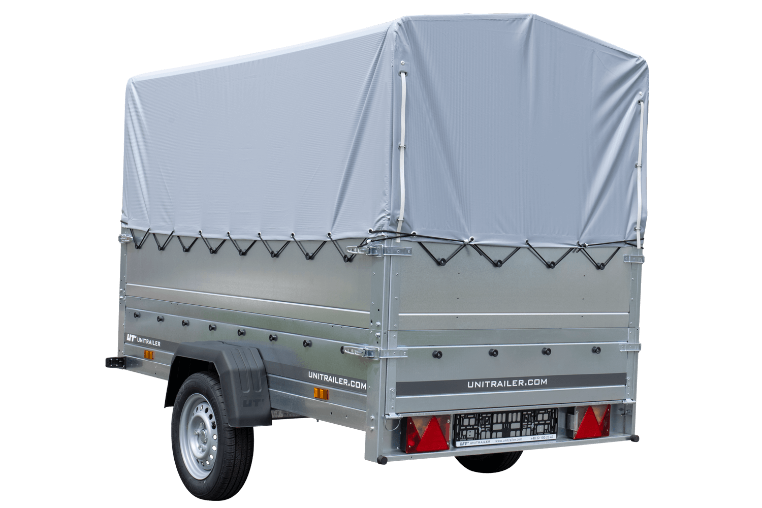 Remolque GARDEN TRAILER 230 BASCULANTE con rueda de apoyo, laterales adicionales, lona alta y estructura H800