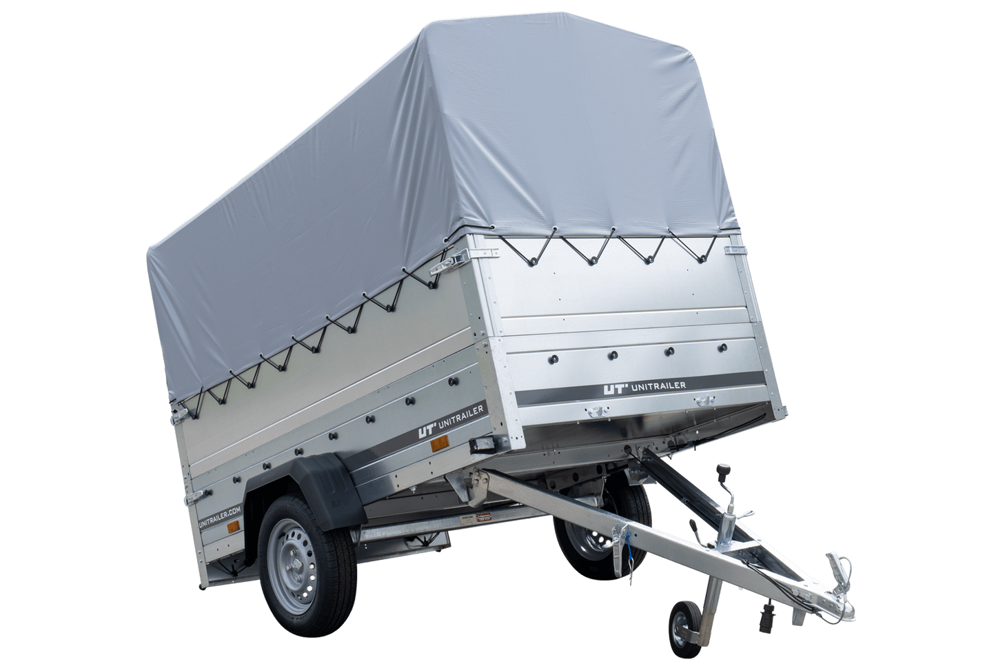 Remolque GARDEN TRAILER 230 BASCULANTE con rueda de apoyo, laterales adicionales, lona alta y estructura H800