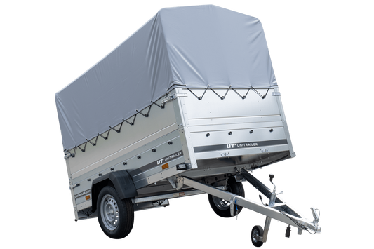 Remolque GARDEN TRAILER 230 BASCULANTE con rueda de apoyo, laterales adicionales, lona alta y estructura H800