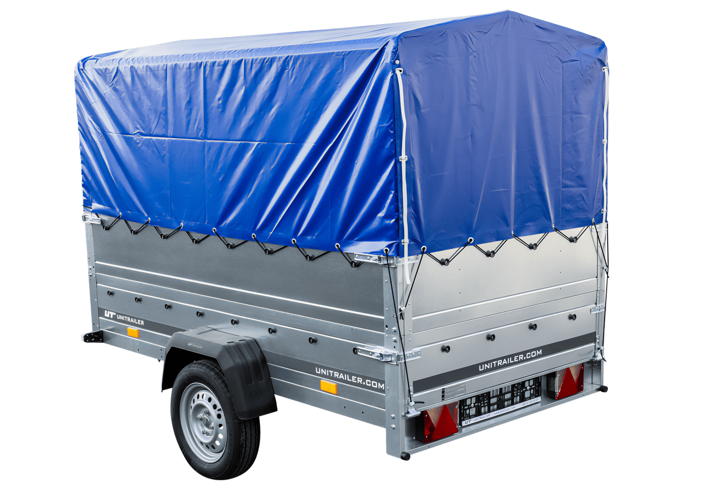Remolque GARDEN TRAILER 230 BASCULANTE con rueda de apoyo, laterales adicionales, lona alta y estructura H800