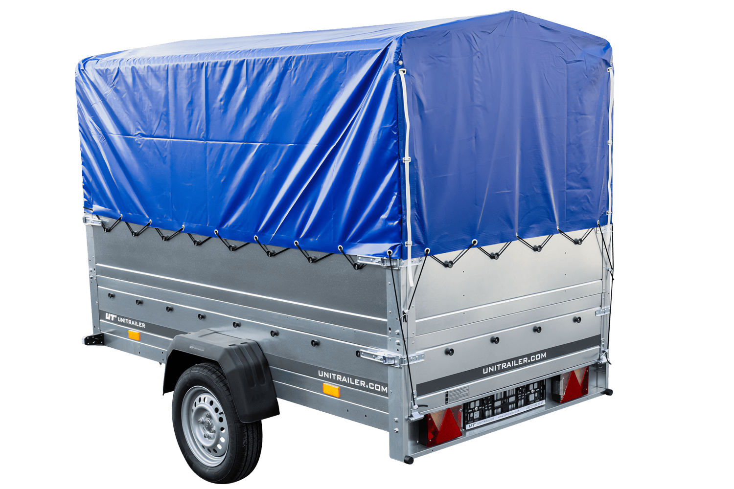 Remolque GARDEN TRAILER 230 BASCULANTE con rueda de apoyo, laterales adicionales, lona alta y estructura H800