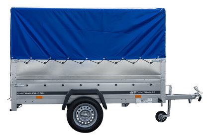 Remolque GARDEN TRAILER 230 BASCULANTE con rueda de apoyo, laterales adicionales, lona alta y estructura H800