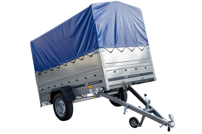 Remolque GARDEN TRAILER 230 BASCULANTE con rueda de apoyo, laterales adicionales, lona alta y estructura H800