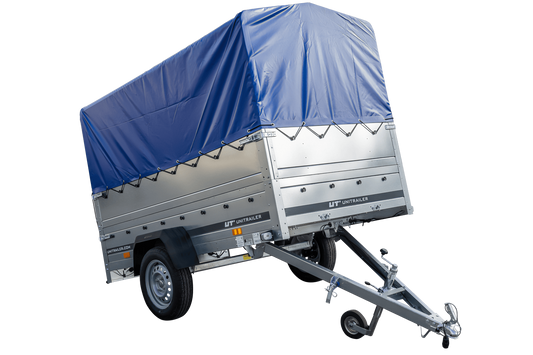 Remolque GARDEN TRAILER 230 BASCULANTE con rueda de apoyo, laterales adicionales, lona alta y estructura H800