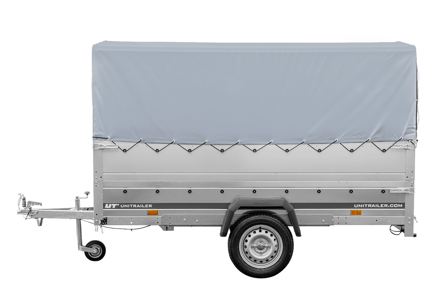 Remolque de coche con lona GARDEN TRAILER 264 BASCULANTE [con rueda de apoyo, paredes laterales adicionales, lona alta y estructura alta]