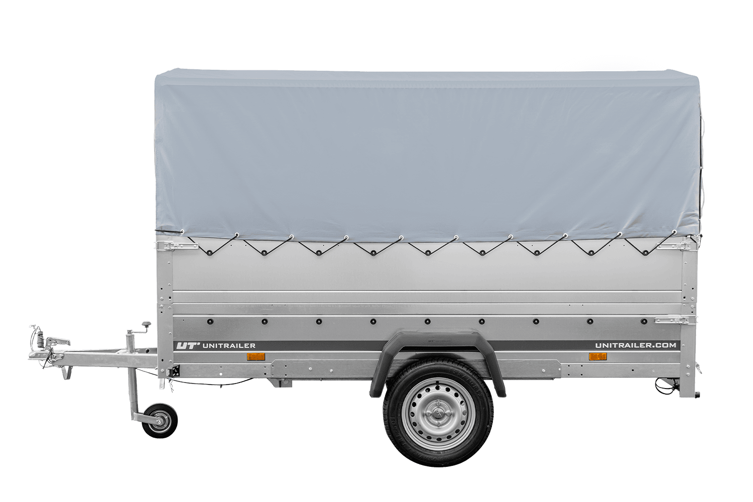 Remolque de coche con lona GARDEN TRAILER 264 BASCULANTE [con rueda de apoyo, paredes laterales adicionales, lona alta y estructura alta]