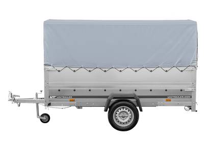 Remolque de coche con lona GARDEN TRAILER 264 BASCULANTE [con rueda de apoyo, paredes laterales adicionales, lona alta y estructura alta]