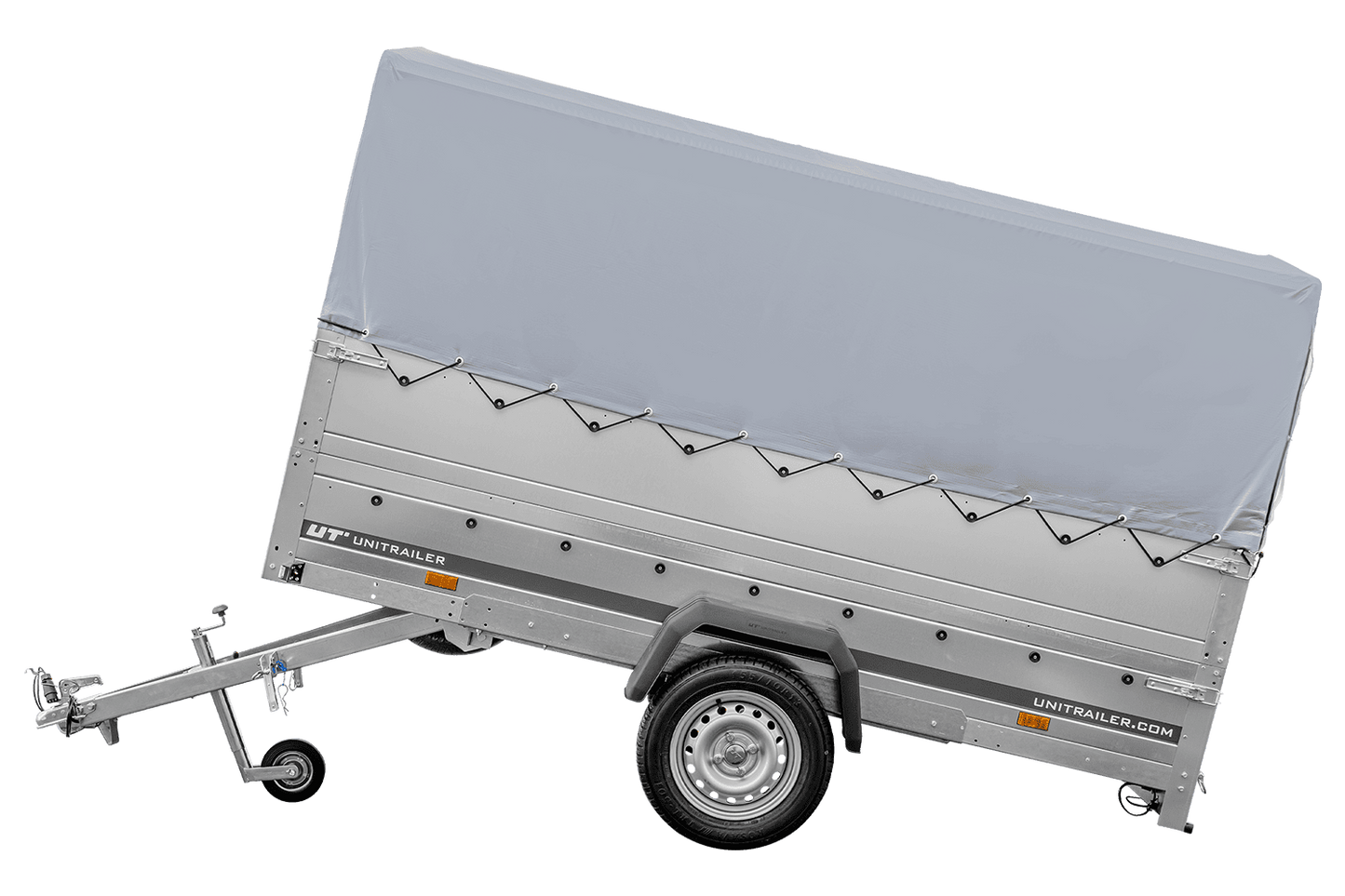 Remolque de coche con lona GARDEN TRAILER 264 BASCULANTE [con rueda de apoyo, paredes laterales adicionales, lona alta y estructura alta]