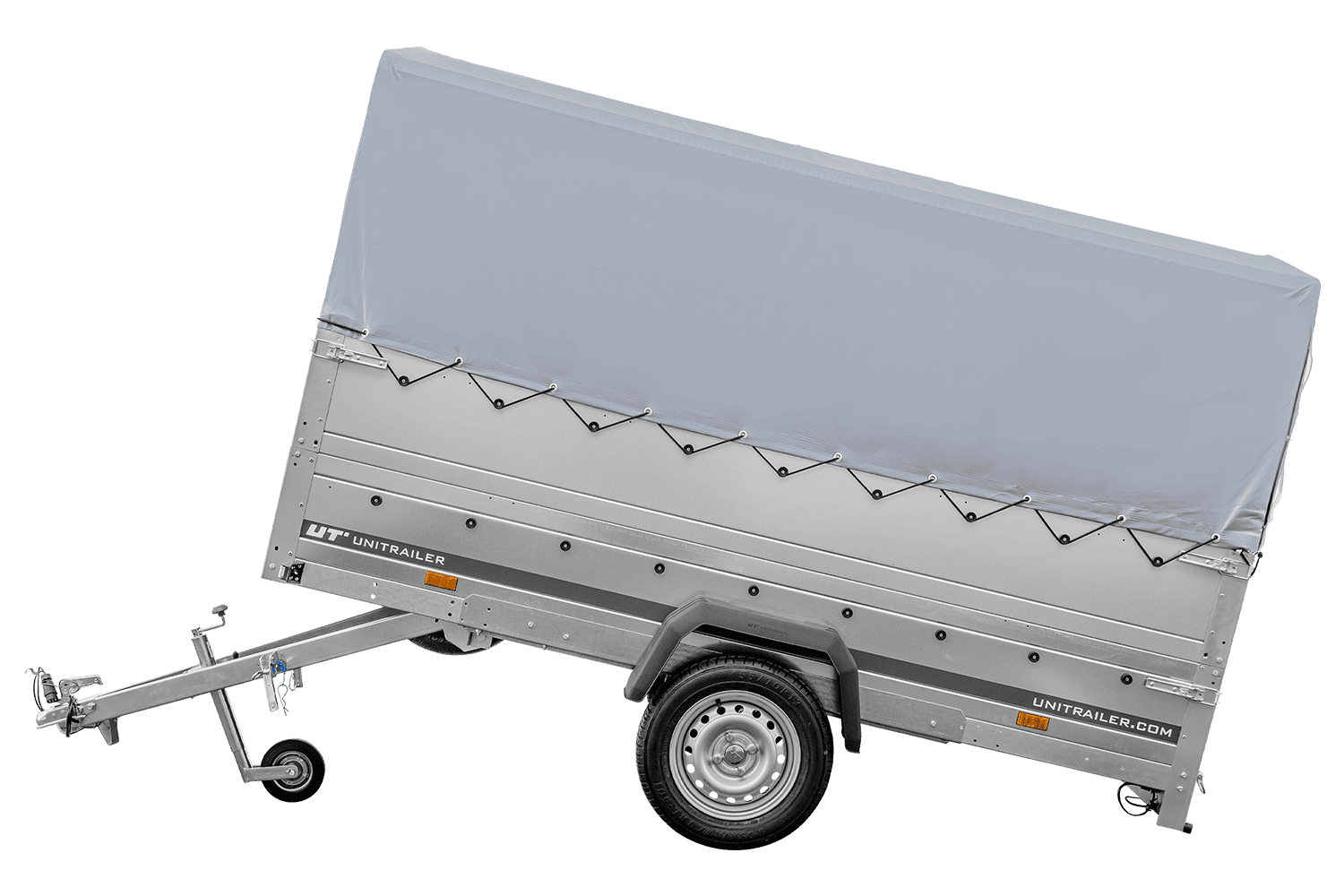 Remolque de coche con lona GARDEN TRAILER 264 BASCULANTE [con rueda de apoyo, paredes laterales adicionales, lona alta y estructura alta]
