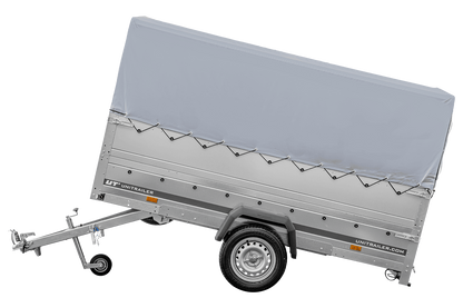 Remolque de coche con lona GARDEN TRAILER 264 BASCULANTE [con rueda de apoyo, paredes laterales adicionales, lona alta y estructura alta]