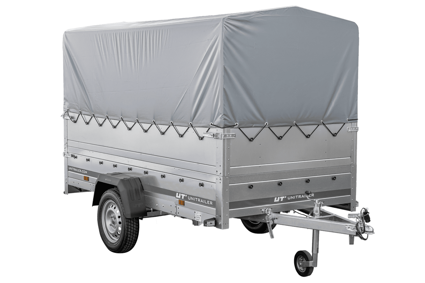 Remolque de coche con lona GARDEN TRAILER 264 BASCULANTE [con rueda de apoyo, paredes laterales adicionales, lona alta y estructura alta]