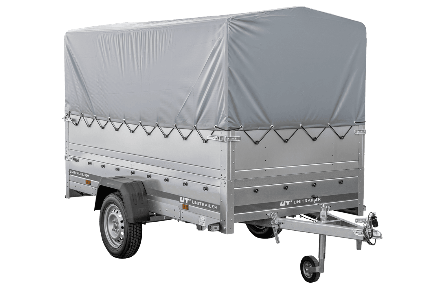 Remolque de coche con lona GARDEN TRAILER 264 BASCULANTE [con rueda de apoyo, paredes laterales adicionales, lona alta y estructura alta]