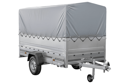 Remolque de coche con lona GARDEN TRAILER 264 BASCULANTE [con rueda de apoyo, paredes laterales adicionales, lona alta y estructura alta]