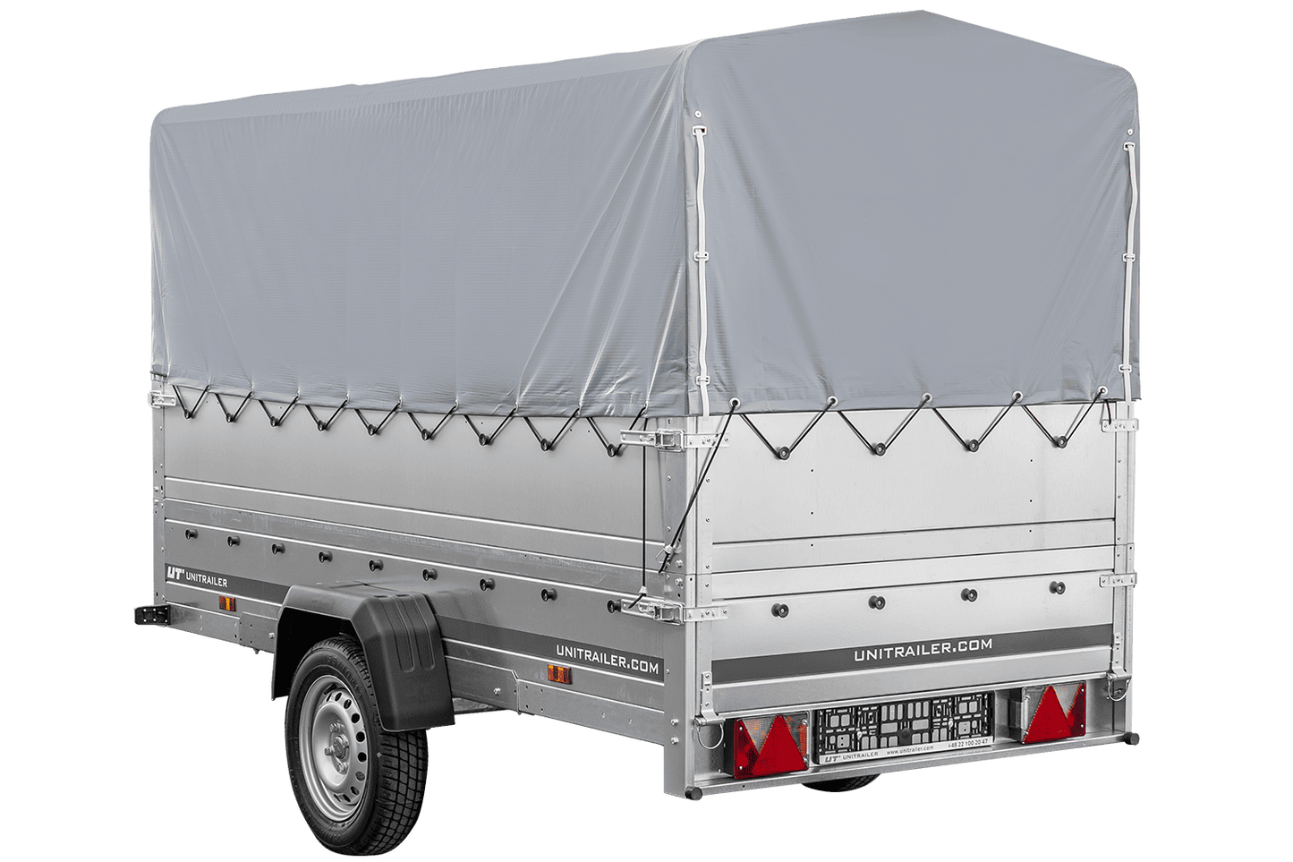 Remolque de coche con lona GARDEN TRAILER 264 BASCULANTE [con rueda de apoyo, paredes laterales adicionales, lona alta y estructura alta]
