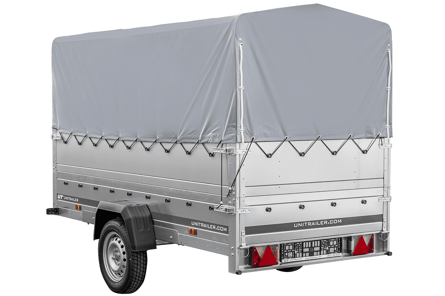 Remolque de coche con lona GARDEN TRAILER 264 BASCULANTE [con rueda de apoyo, paredes laterales adicionales, lona alta y estructura alta]