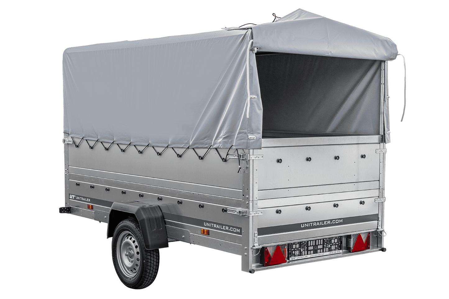 Remolque de coche con lona GARDEN TRAILER 264 BASCULANTE [con rueda de apoyo, paredes laterales adicionales, lona alta y estructura alta]