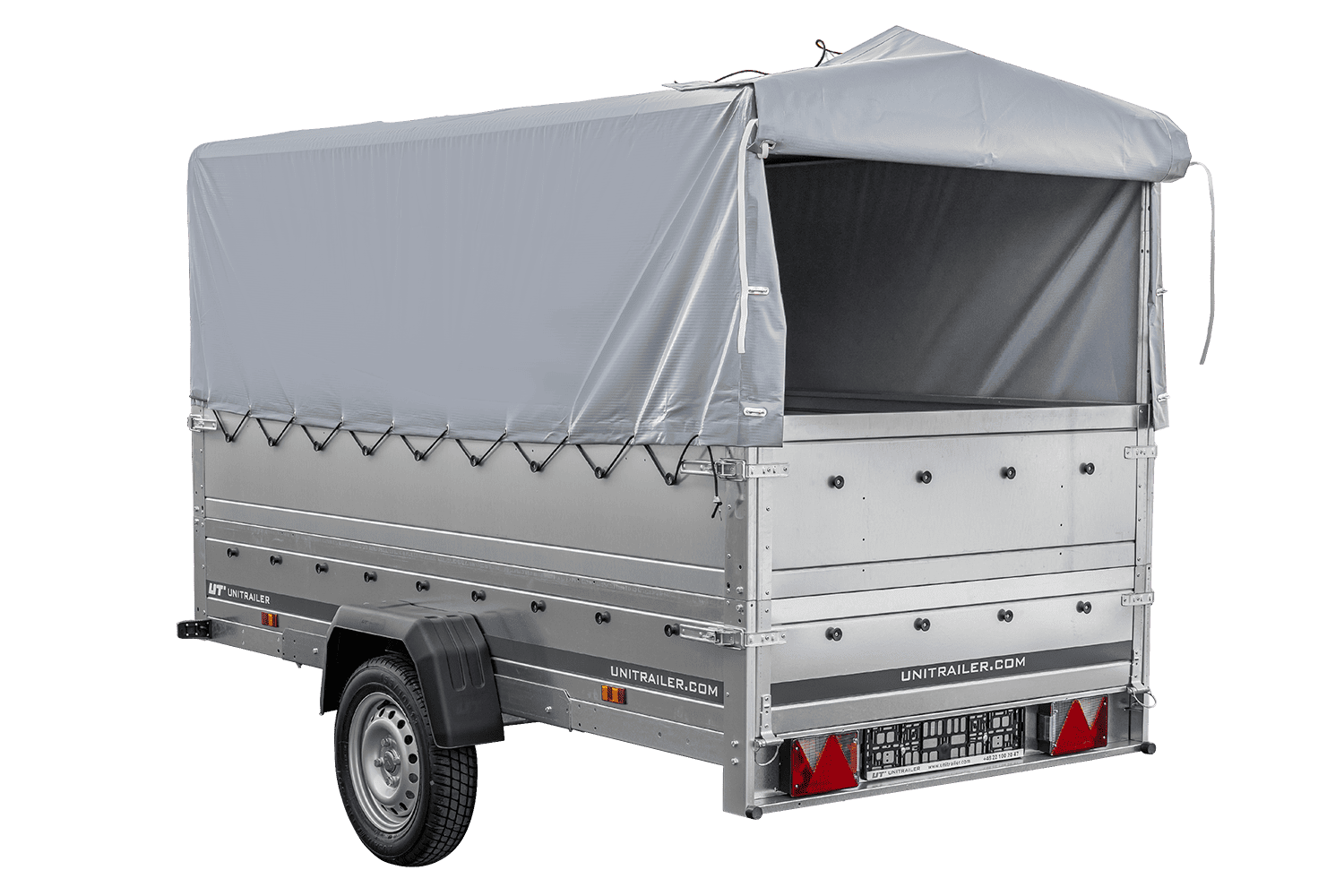 Remolque de coche con lona GARDEN TRAILER 264 BASCULANTE [con rueda de apoyo, paredes laterales adicionales, lona alta y estructura alta]