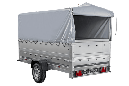Remolque de coche con lona GARDEN TRAILER 264 BASCULANTE [con rueda de apoyo, paredes laterales adicionales, lona alta y estructura alta]