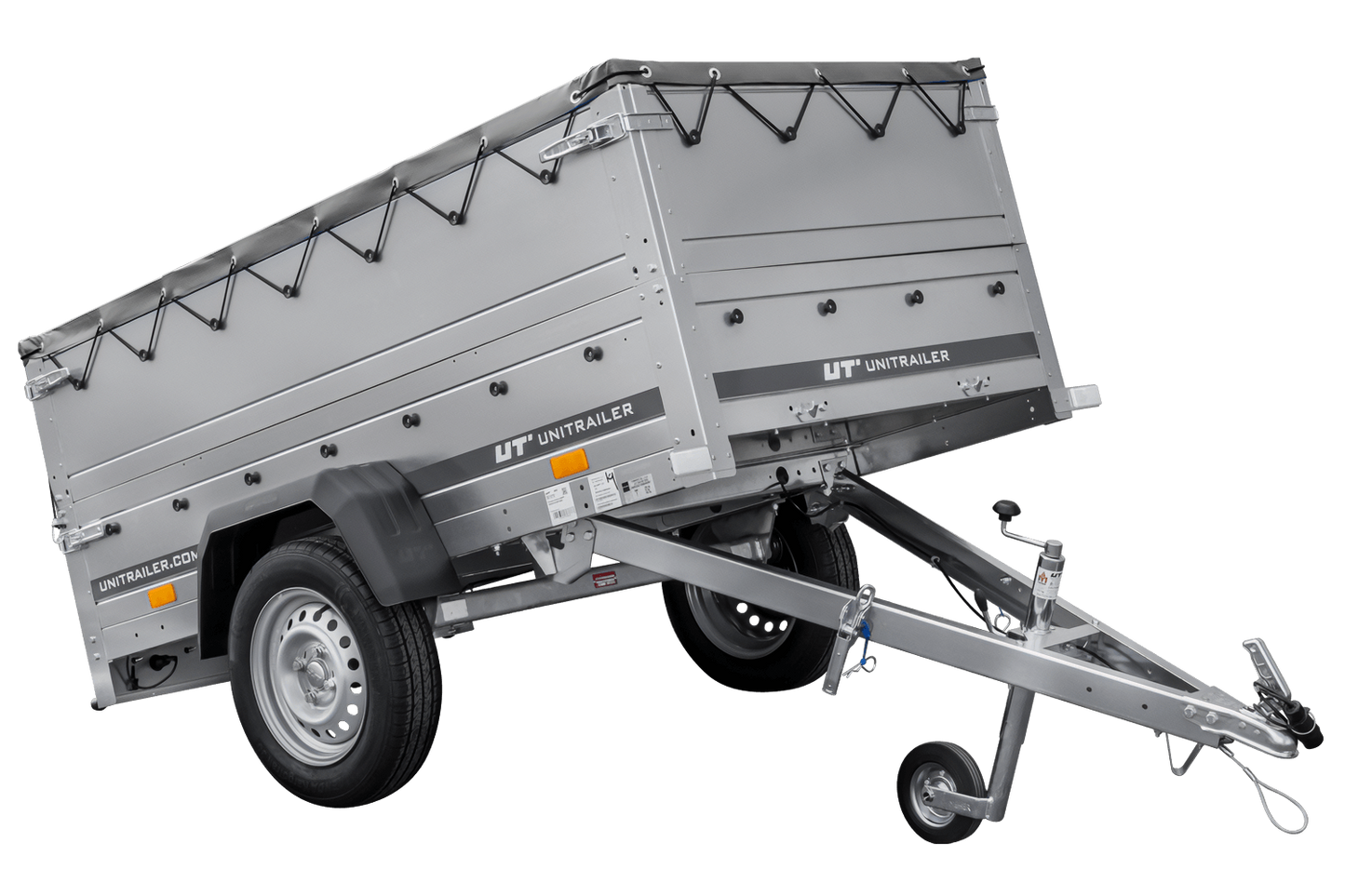 Remolque basculante para coche GARDEN TRAILER 200 KIPP con paredes laterales adicionales, rueda de apoyo y lona plana
