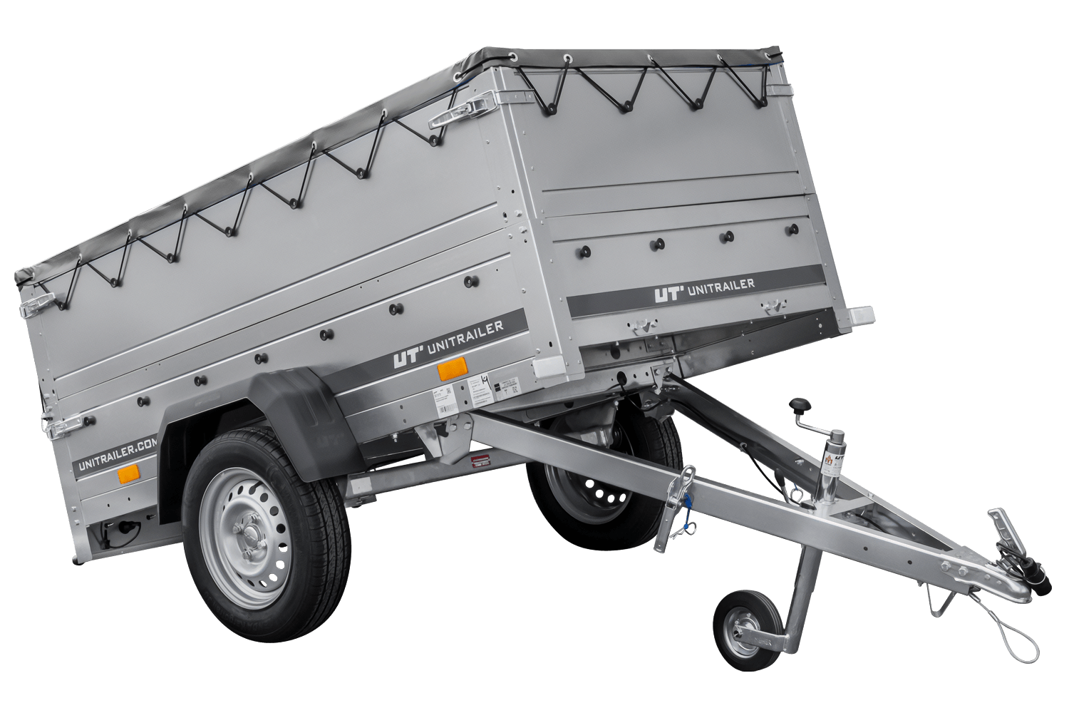 Remolque basculante para coche GARDEN TRAILER 200 KIPP con paredes laterales adicionales, rueda de apoyo y lona plana