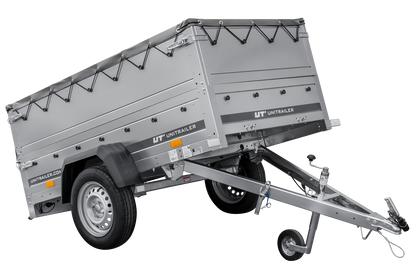 Remolque basculante para coche GARDEN TRAILER 200 KIPP con paredes laterales adicionales, rueda de apoyo y lona plana