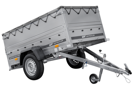 Remolque basculante para coche GARDEN TRAILER 200 KIPP con paredes laterales adicionales, rueda de apoyo y lona plana