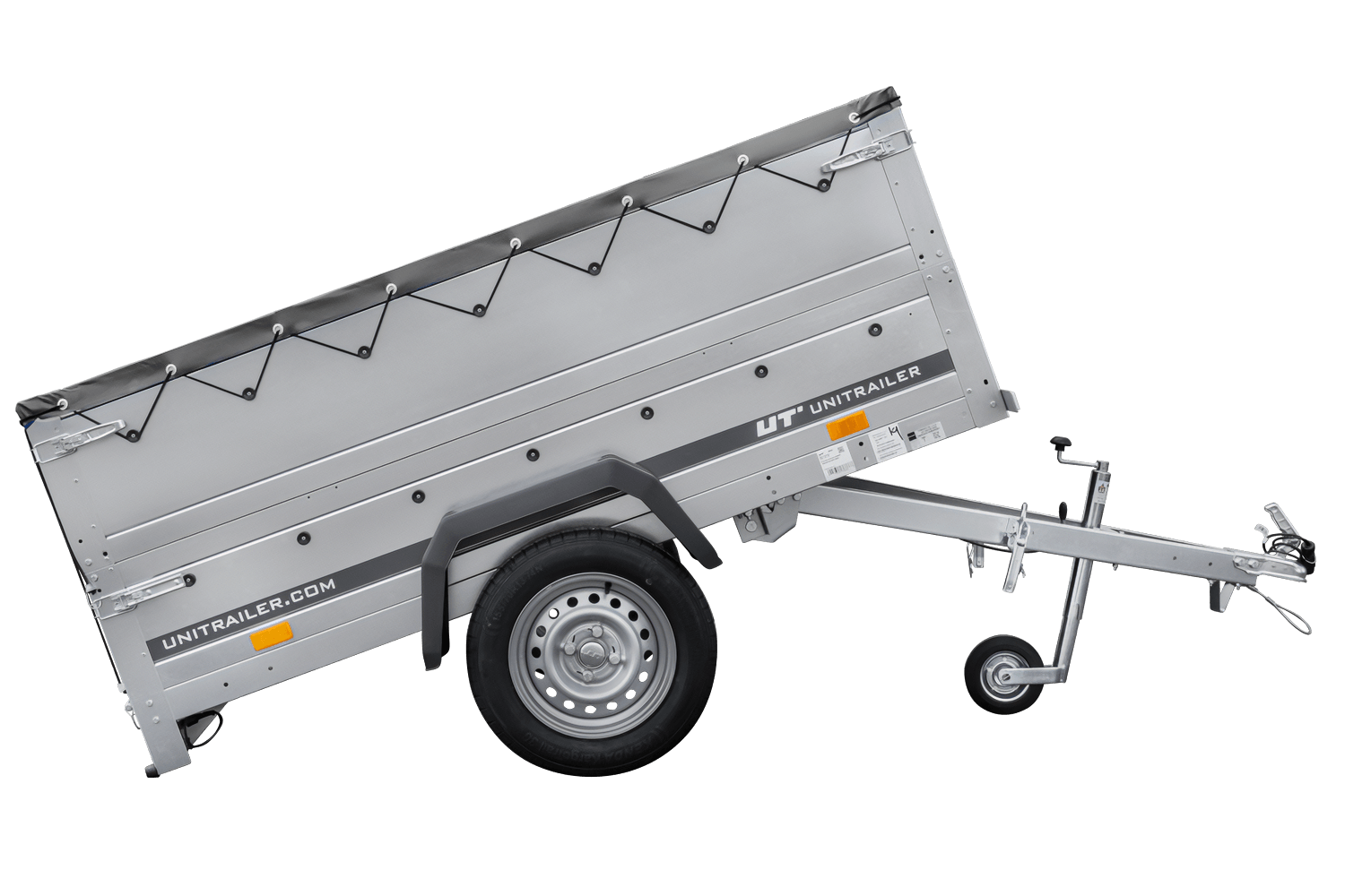 Remolque basculante para coche GARDEN TRAILER 200 KIPP con paredes laterales adicionales, rueda de apoyo y lona plana