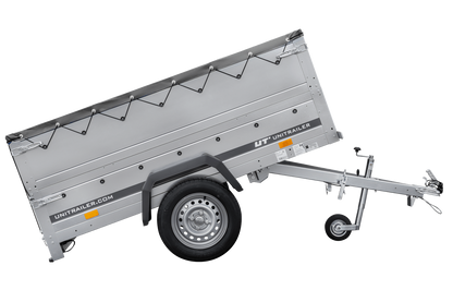Remolque basculante para coche GARDEN TRAILER 200 KIPP con paredes laterales adicionales, rueda de apoyo y lona plana